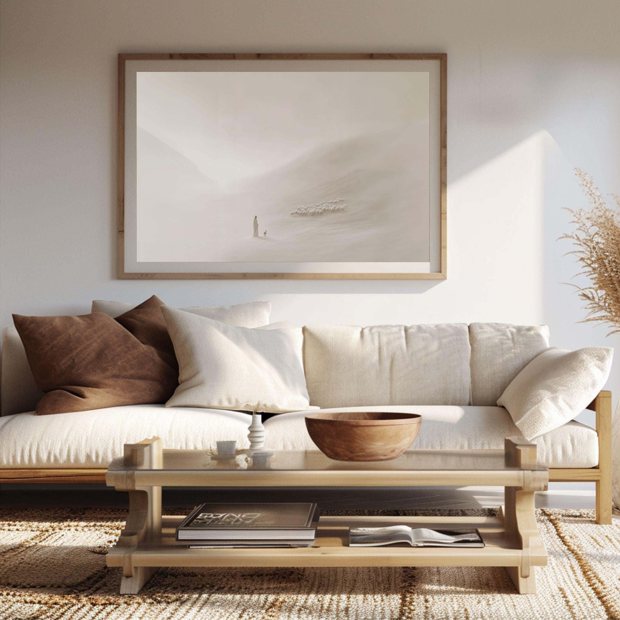 Faithful Shepherd Poster, Jesus Leaves The 99 Poster, Minimalist Neutral Poster, Christian Faith Gift, Bible Art Posterhristian Wall Poster